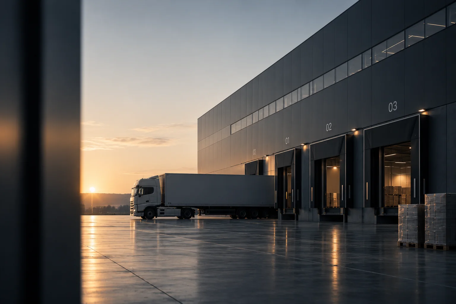 Logistikzentrum mit Laderampen und Lkw